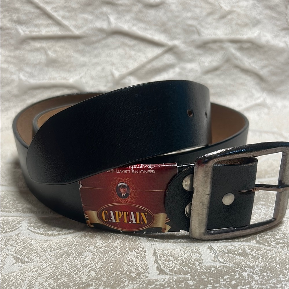 Captain Men’s Black Genuine LeatherBelt New total length is 43”, width is 1.6”